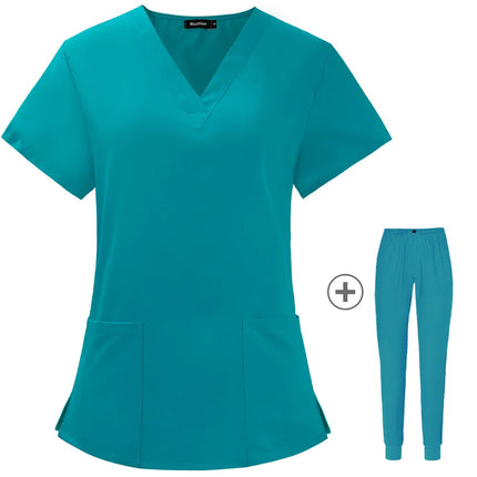 Hot Sales Nurse Uniform Women Short Sleeve Neck Tops Working Uniform Blouse Scrubs Workwear Nursing Women Scrubs Pants Elastic-KarWorkwear