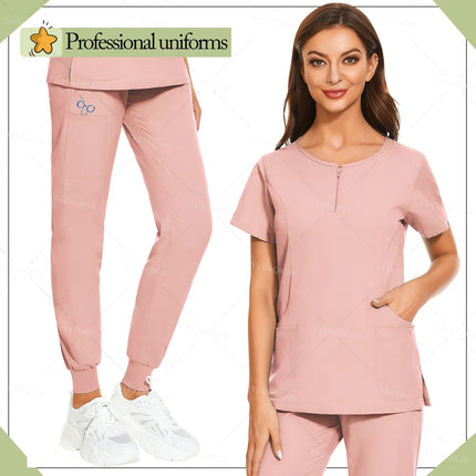 New Medical Surgical Uniforms Woman Scrub Set Beauty Salon Workwear Clinical Scrubs Top Pocket Pants Vet Doctor Zip Nursing Suit-KarWorkwear