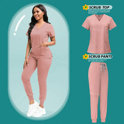 Women Uniform Nursing Scrubs Set Doctor Nurse Workwear Beauty Salon Spa Clothes Scrub Shirt Pants Unisex Medical Nursing Uniform-KarWorkwear