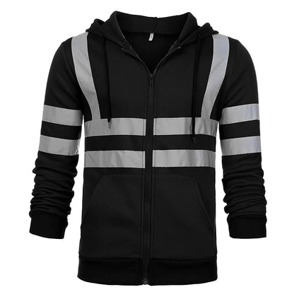 Man Sweatshirt Fashion High Visibility Mens Road Work Jacket Men'S Reflective Strip Hoodies Color Block Long Sleeve Work Coat