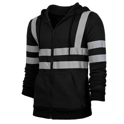 Man Sweatshirt Fashion High Visibility Mens Road Work Jacket Men'S Reflective Strip Hoodies Color Block Long Sleeve Work Coat