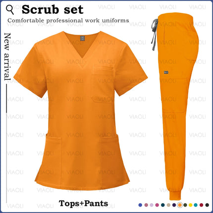14 Colors Medical Uniforms Women Men Fashion Summer Nurse Uniforms Cool High Fabric Workwear Medical Clothes Nursing Tops Pants-KarWorkwear