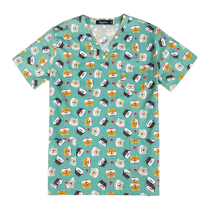 Niaahinn Gray Owl Printing Spa Uniform Women Beauty and Health Scrub Tops Beauty Salon Work Uniform Beauty Salon Scrubs Workwear-KarWorkwear