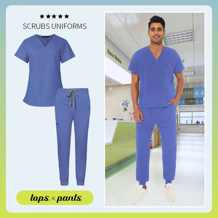 Unisex Scrub Suits Doctor Set Men Tops+Jogger Pants Surgical Workwear Dental Clinic Work Clothes Hospital Doctor Nursing Uniform-KarWorkwear