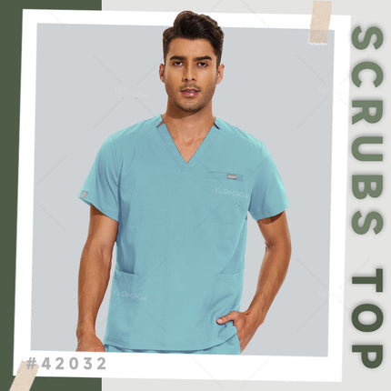 New Hospital Nursing Workwear Surgical Shirt Medical Scrubs Tops for women men Short Sleeve V-neck Pockets Uniforms Scrub Blouse-KarWorkwear
