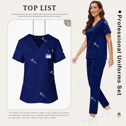 New Scrubs Set Medical Doctor Uniforms Stretch Scrub Top With Pocket Straight Pants Nurse Uniforms Beauty Salon Lab Workwear-KarWorkwear