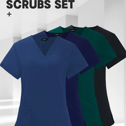 Solid Color Nursing Scrubs Women Uniforms Elasticity Pet Clinic Nurse V-neck Medical Hospital Doctor Working Clothing Wholesale-KarWorkwear