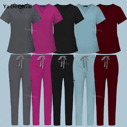 Workwear Nurse Uniform Tops+Straight Pants Medical Nursing Uniform Women Men Pet Shop Beauty Work Suit Doctor Surgery Scrubs Set-KarWorkwear