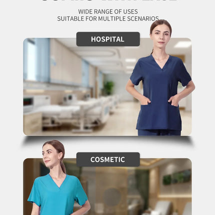 Solid Color Nursing Scrubs Women Uniforms Elasticity Pet Clinic Nurse V-neck Medical Hospital Doctor Working Clothing Wholesale-KarWorkwear