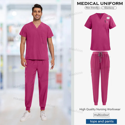 Wholesale Price Medical Scrubs Women Men Multicolour Scrub Top+pants Suit Short Sleeved Nursing Joggers Scrub Veterinary Uniform-KarWorkwear