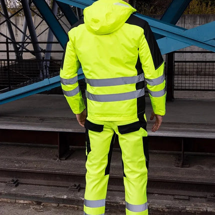 Hi Viz Yellow Workwear Suits for Work in Winter 3 in 1 Hi Vis Workwear Waterproof Jacket with Linner and Working Pants Men Set