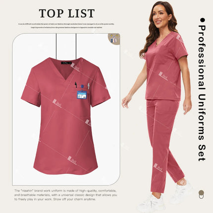 New Scrubs Set Medical Doctor Uniforms Stretch Scrub Top With Pocket Straight Pants Nurse Uniforms Beauty Salon Lab Workwear-KarWorkwear