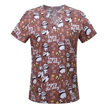 Pet Clinic Vet Work Uniforms Women Nurse Accessories Animal Printed Hospital Doctor Nursing T-Shirt Medical Scrubs Clothes Tops-KarWorkwear