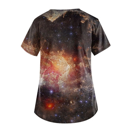 Casual Nurse Uniform Print Women Short Sleeve Tops V-Neck Blouse Shirt Pocket Beauty Care Scrub Uniforms Enfermera Mujer 2024-KarWorkwear