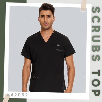 New Hospital Nursing Workwear Surgical Shirt Medical Scrubs Tops for women men Short Sleeve V-neck Pockets Uniforms Scrub Blouse-KarWorkwear