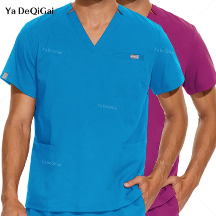 New Hospital Nursing Workwear Surgical Shirt Medical Scrubs Tops for women men Short Sleeve V-neck Pockets Uniforms Scrub Blouse-KarWorkwear
