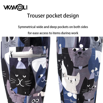 Cat print Pet hospital clinic Dentist lab medical nurse Surgical working Short sleeve Scrub tops +Jogger Pants Doctor uniforms-KarWorkwear