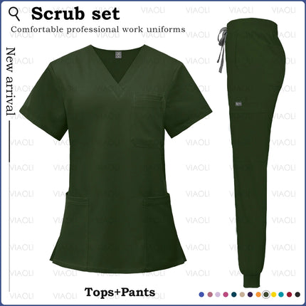 14 Colors Medical Uniforms Women Men Fashion Summer Nurse Uniforms Cool High Fabric Workwear Medical Clothes Nursing Tops Pants-KarWorkwear