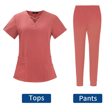 Clearance Scrubs Nursing Uniforms for Women Men Anesthetist Set Tops and Jogger Pants Thin Fabric Operating Room Doctor Workwear-KarWorkwear