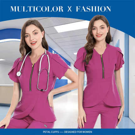 Beauty Salon Workwear Women Short Sleeved Spa Uniforms Dentist Healthcare Nurse Scrubs Tops Medical Doctor Scrub Working Clothes-KarWorkwear
