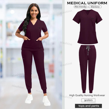 Nurse Uniform Fashionable V-neck Uniform Set Mens Scrub Medical Scrub Women Pet Shop Clinic Pharmacy Workwear Beautician Uniform