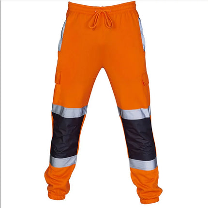 Mens Work Uniform Bottoms Safety Sweat Pants Striped Reflective Pants Loose Mens Jogging Trousers Joggers Patchwork Workwear