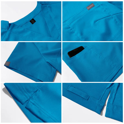 New Hospital Nursing Workwear Surgical Shirt Medical Scrubs Tops for women men Short Sleeve V-neck Pockets Uniforms Scrub Blouse-KarWorkwear