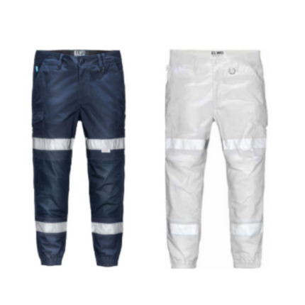 Elwood Mens Reflective Cuffed Work Pants Taped Pant Stretch Canvas Cargo EWD107-KarWorkwear
