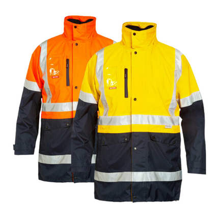 Hard Yakka Mens HiVis 4 in 1 Taped Jacket Reversible Jacket All Season Y06057-KarWorkwear