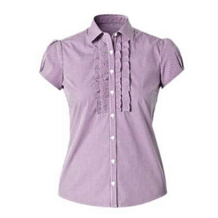 NNT Womens Discontinued Gingham Cap SLV Frill Shirt Collared Shirt CAT9W3-KarWorkwear