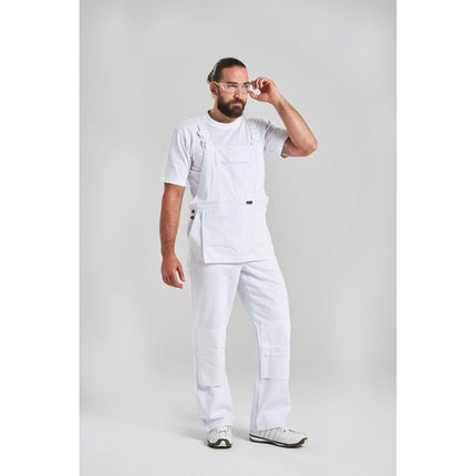 S810 Bolton White Cotton Painters Bib Overalls with Knee Pad Pockets, Small