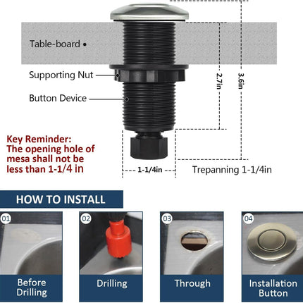 Garbage Disposal Air Switch Kit Sink Top Waste Disposal Long Stainless Steel Brushed Nickel On/Off Air Button Food and Waste Disposals Part by