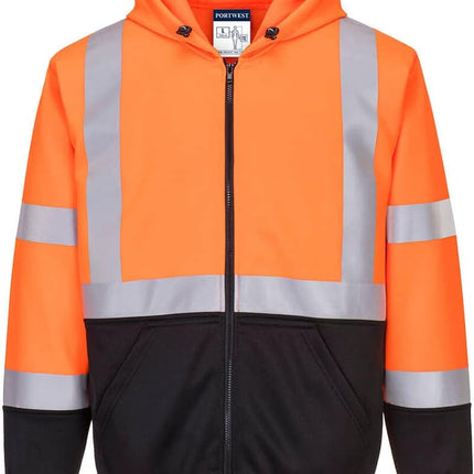 Hi-Vis 2-Tone Zipped Hoodie - UB315, Orange/Black, XXL