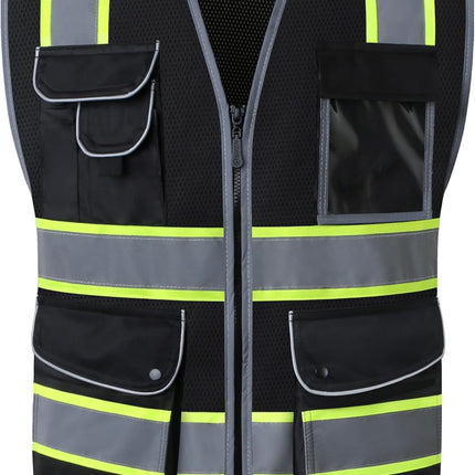 9 Pockets Class 2 High Visibility Zipper Front Safety Vest with Reflective Strips, Meets ANSI/ISEA Standards (Large, 150-Pink)