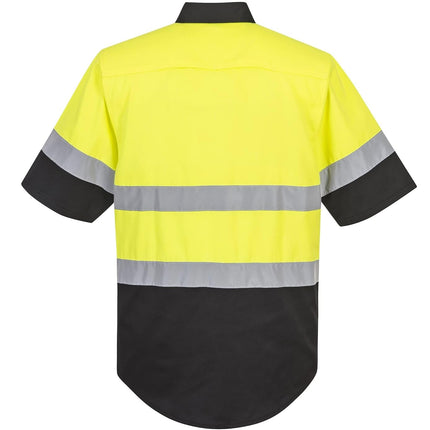 E067 Two Tone Short Sleeve ANSI Work Shirt Yellow/Black, Medium