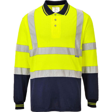 S279 Two-Tone Long Sleeve Polo Shirt Yellow/Navy, X-Large
