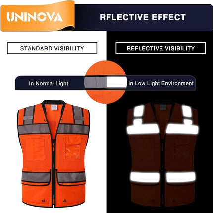 Surveyor Safety Vest Reflective for Men, Class 2 Mesh Safety Vests Reflective with Pockets and Zipper,High Visibility Construction Work Surveyor Vest