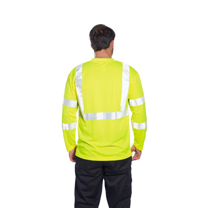 S191 Hi-Vis Long Sleeve Pocket T-Shirt Yellow Tall, X-Large