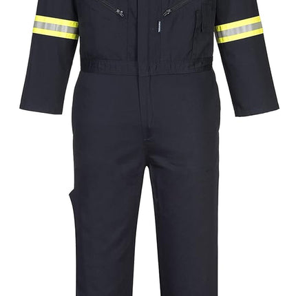 F129 Men'S Cotton Work Coveralls Iona Xtra Reflective Coveralls Workwear Overalls 100% Cotton Navy, 3X-Large