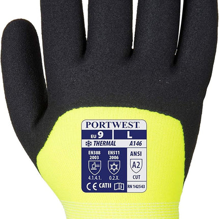 A146 Arctic Winter Glove with Flexible Sandy Nitrile Coating Grip ANSI, Yellow, Large