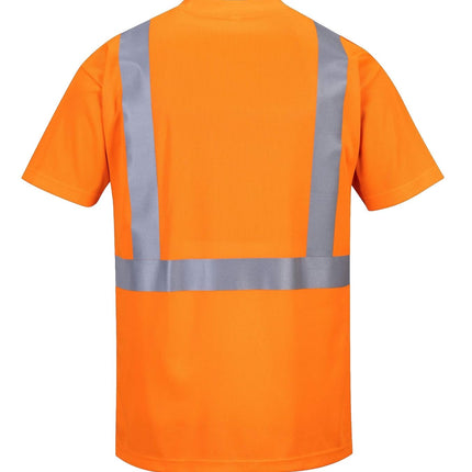 Hi-Vis Pocket T-Shirt Viz Visibility Reflective Safety Work Wear Top ANSI 2, Orange, Small