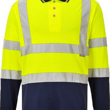 S279 Two-Tone Long Sleeve Polo Shirt Yellow/Navy, Medium-KarWorkwear