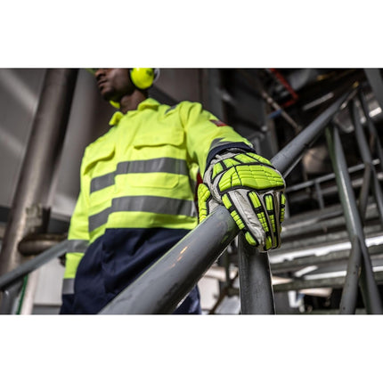 A745 anti Impact Safety Work Gloves - Premium Leather Cut Resistant and Impact Reducing Protective Work Gloves Grey, Medium