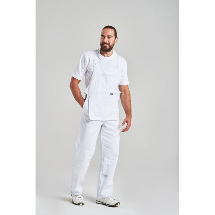 S810 Bolton White Cotton Painters Bib Overalls with Knee Pad Pockets, X Small