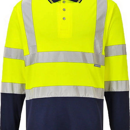 S279 Two-Tone Long Sleeve Polo Shirt Yellow/Navy, Medium-KarWorkwear