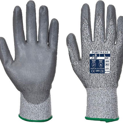LR Cut PU Palm Glove Safety Work Wear Protective Gloves Resistant Coated ANSI 105, Large