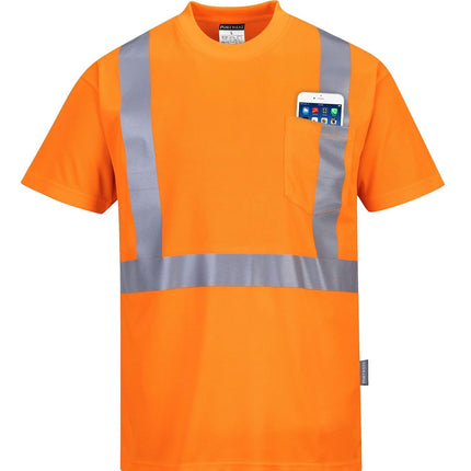 Hi-Vis Pocket T-Shirt Viz Visibility Reflective Safety Work Wear Top ANSI 2, Orange, Small