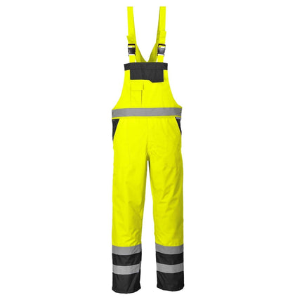 S488 Waterproof Hi Vis Safety Overalls, Contrast Bib and Brace Breathable Workwear Yellow/Black, Large