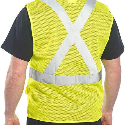 US370 Atlanta Hi Vis Mesh Safety Vest with Reflective Tape & 6 Pockets, Yellow, Medium