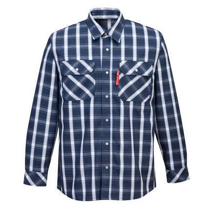 UFR97 Bizflame 88/12 FR Plaid Protective Safety Shirt Navy, Medium-KarWorkwear